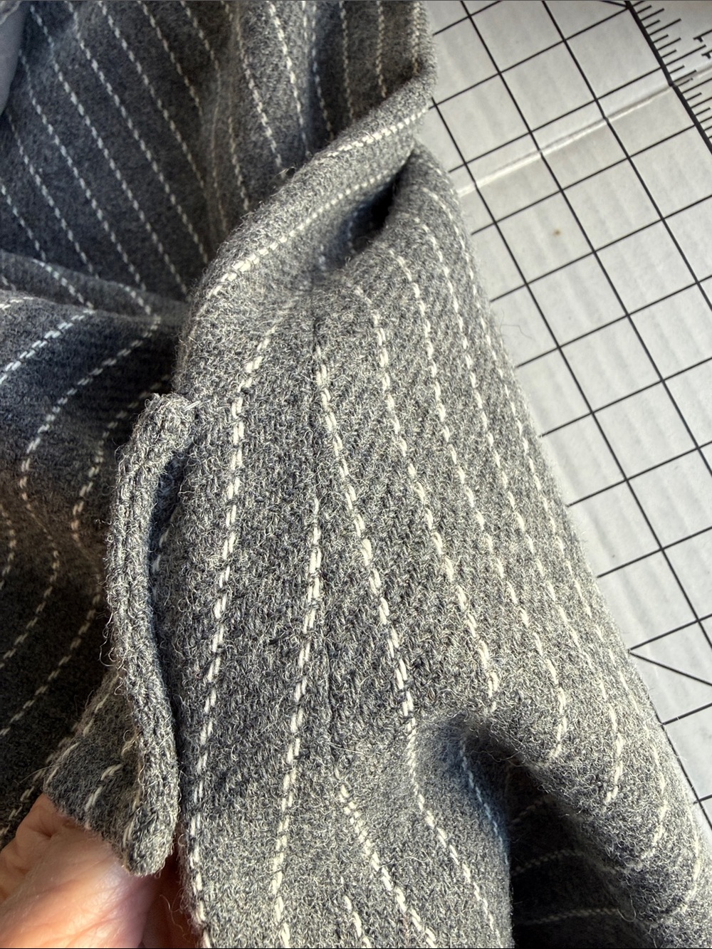 Gray Wool Pinstripe Jumper Tunic Pinafore Thistle Buttons Lined A-Line XS S - Picture 14 of 16